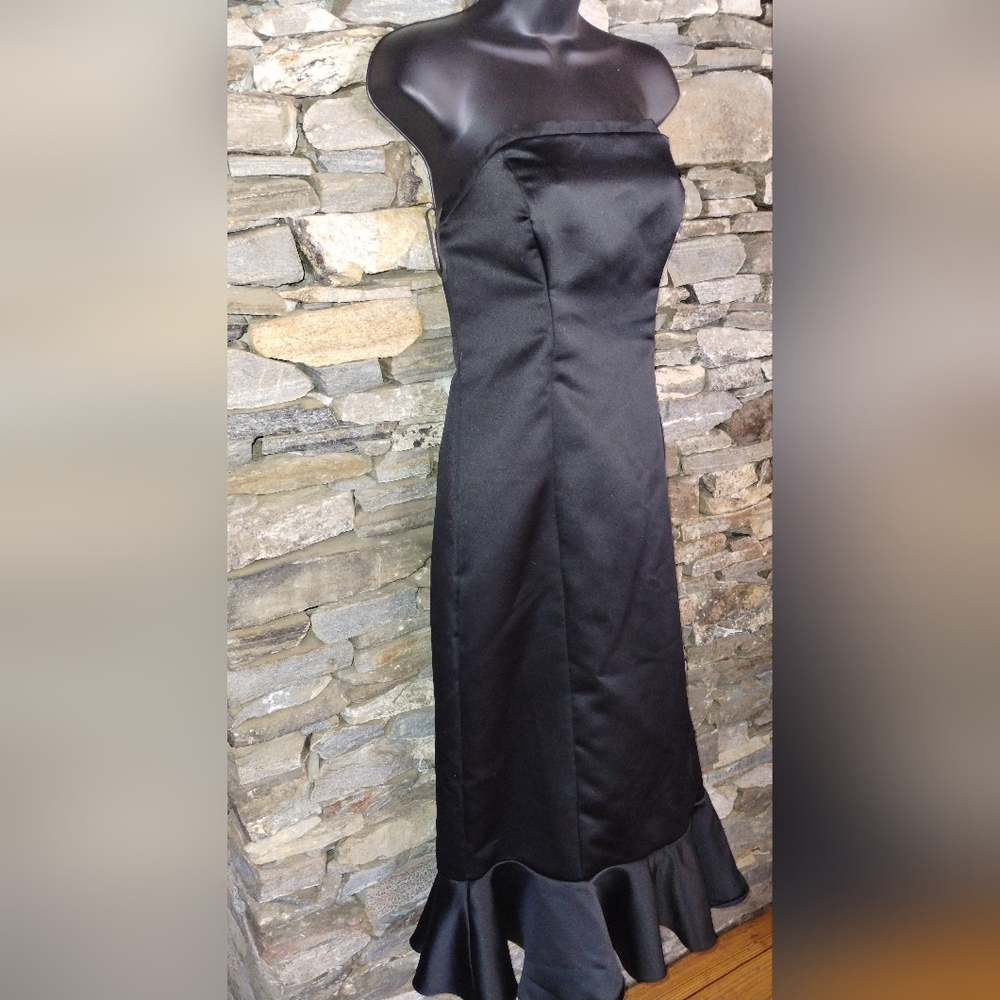 Krysia NWT strapless tea length dress black silk organza neckline - Picture 5 of 10